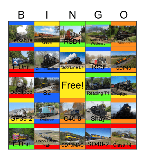 Tracks Across America Bingo Card