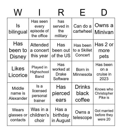 Wired Team Bingo Card