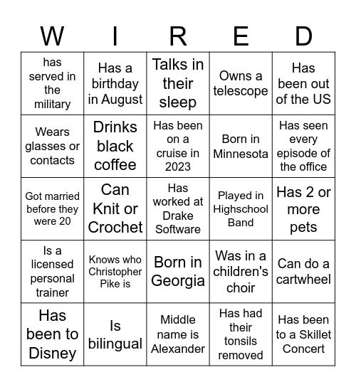 Wired Team Bingo Card