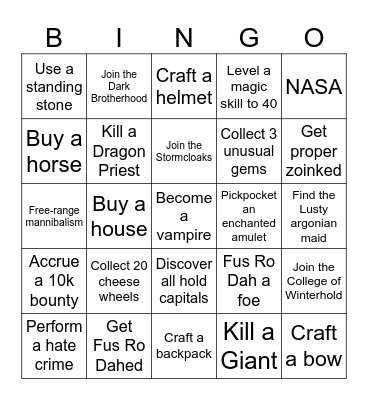 Skyrim Bingo Card