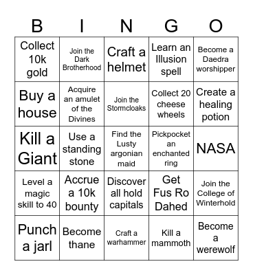 Skyrim Bingo Card