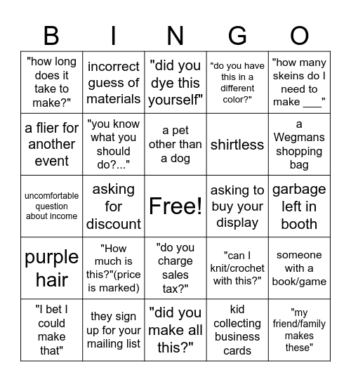 Art Show Bingo Card