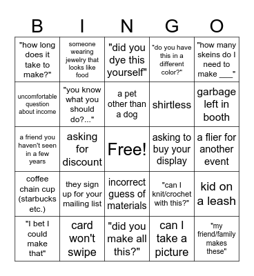 Art Show Bingo Card