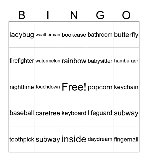 Word Bingo Card
