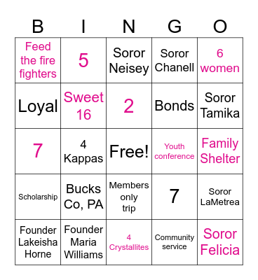 Lambda Chapter Bingo Card
