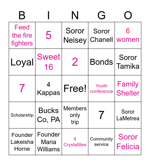 Lambda Chapter Bingo Card