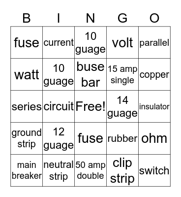 Electricty terms and info Bingo Card