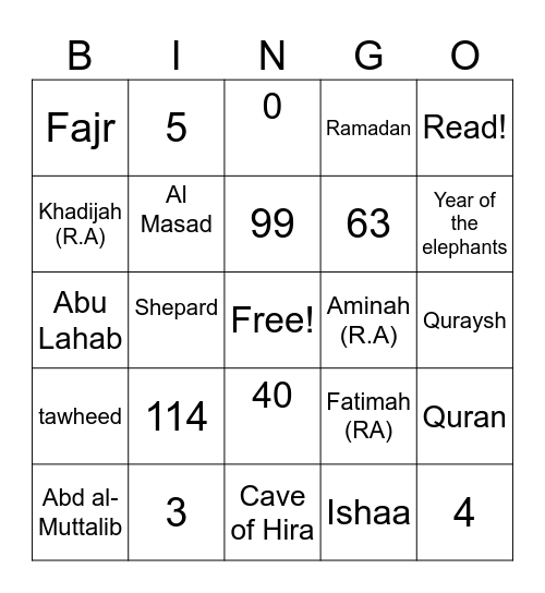 Islamic Bingo!! Bingo Card