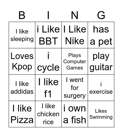 Group 3 Bingo Card