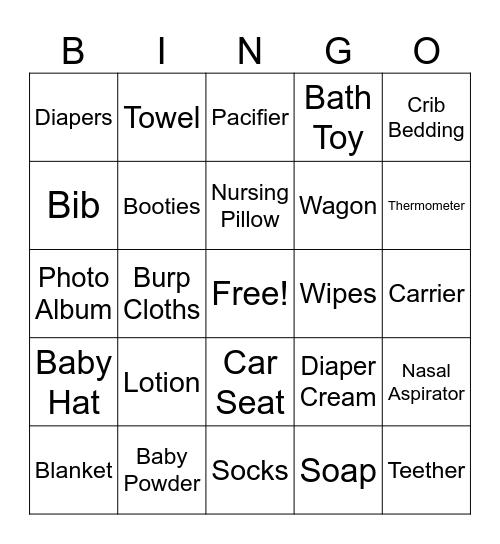 Milan Baby Shower Bingo Card