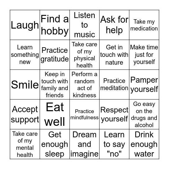 Living Well Bingo Card