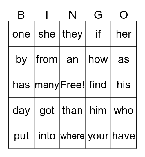 Unit 4 Sight Words Bingo Card