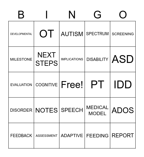 Assessment Bingo 1 Bingo Card