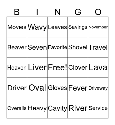 Medial /v/ bingo  Bingo Card