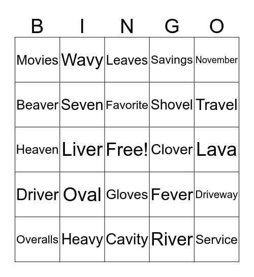 Medial /v/ bingo  Bingo Card