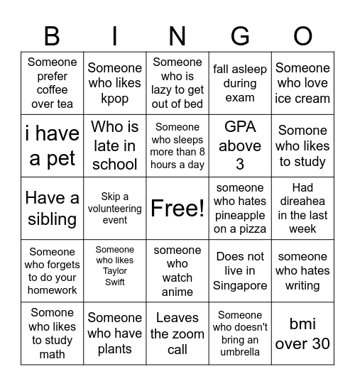 Untitled Bingo Card