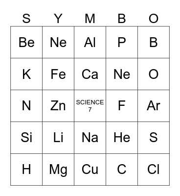 Periodic Table Element Bingo Card