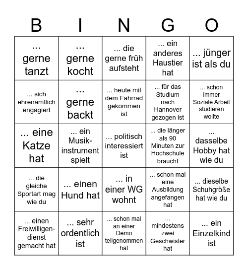 Finde eine Person, die... Bingo Card