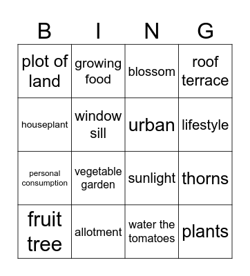 Gardens Bingo Card