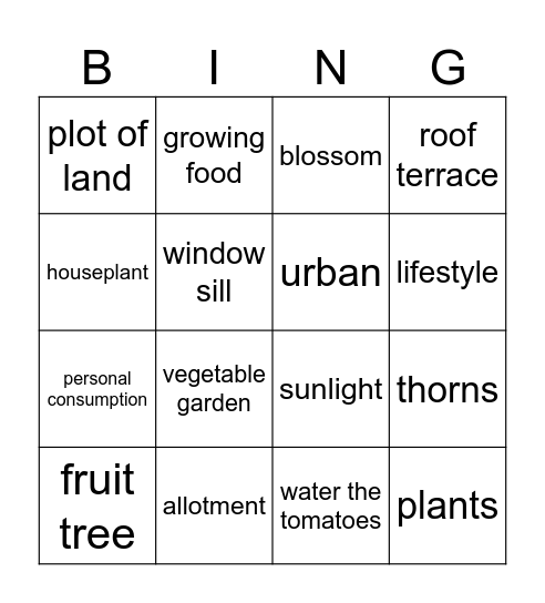 Gardens Bingo Card