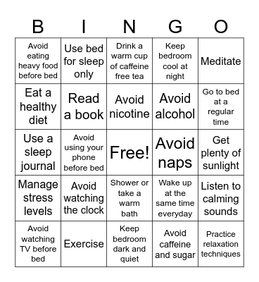Sleep Bingo Card