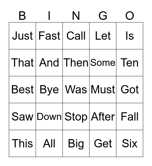SIGHT WORD BINGO Card