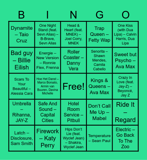 Hitjes XL Bingo Card