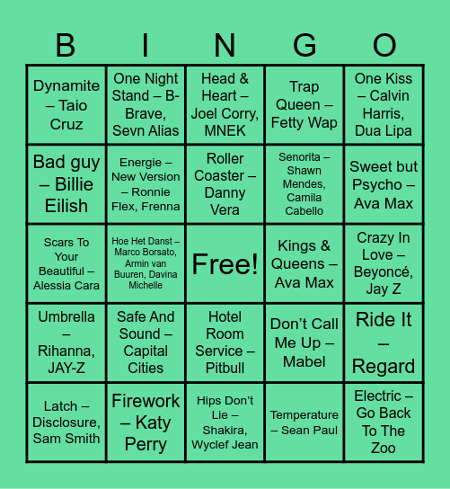 Hitjes XL Bingo Card