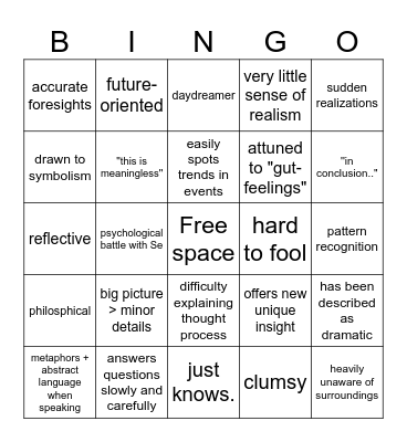 Introverted Intuition - MBTI Bingo Card