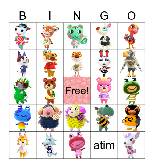 animal crossing villager hunt Bingo Card