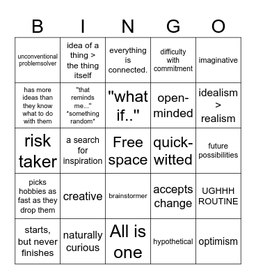 Extraverted Intuition - MBTI Bingo Card