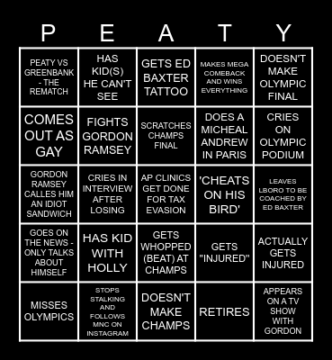 SEASON PREDICTIONS - PEATY EDITION Bingo Card