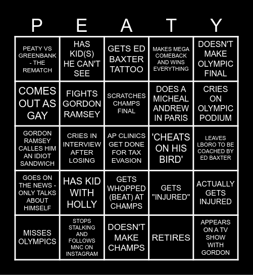 SEASON PREDICTIONS - PEATY EDITION Bingo Card