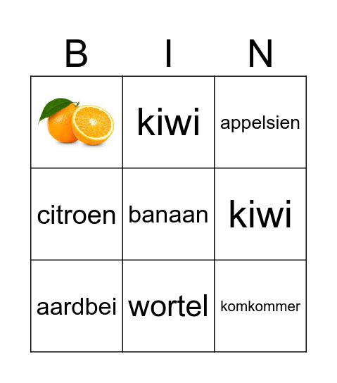 Groenten en fruit Bingo Card