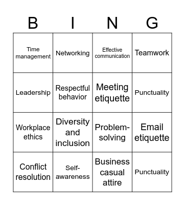 Bingo Card - Professionalism Edition Bingo Card