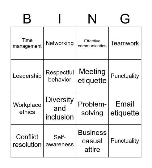 Bingo Card - Professionalism Edition Bingo Card