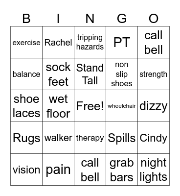 FALL PREVENTION Bingo Card