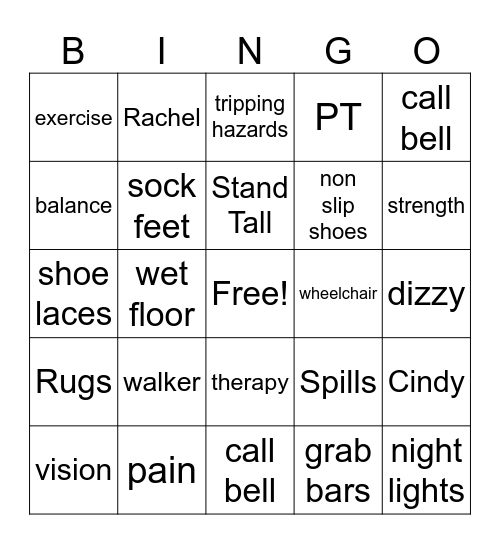 FALL PREVENTION Bingo Card
