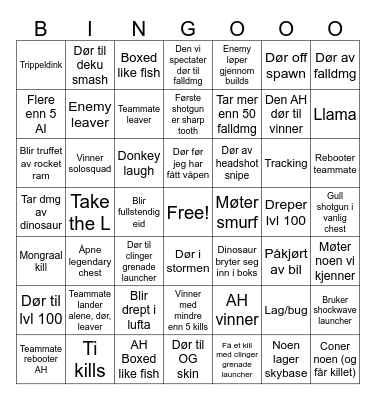 Fortnite bingo Card