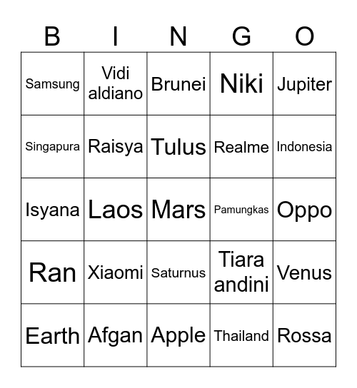 Emir. Bingo Card