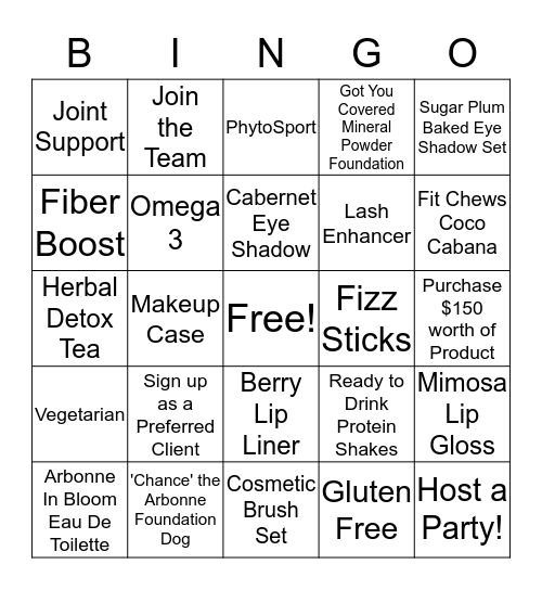 Arbonne Bingo Card