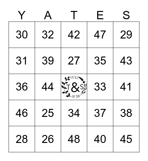 YATES BINGO Card