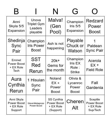 Pokemon Masters EX - October 2023 Datamine Bingo Card