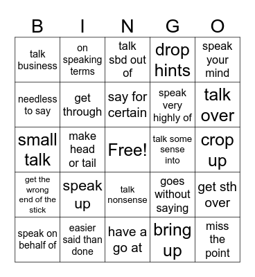 Vocabulary review Bingo Card