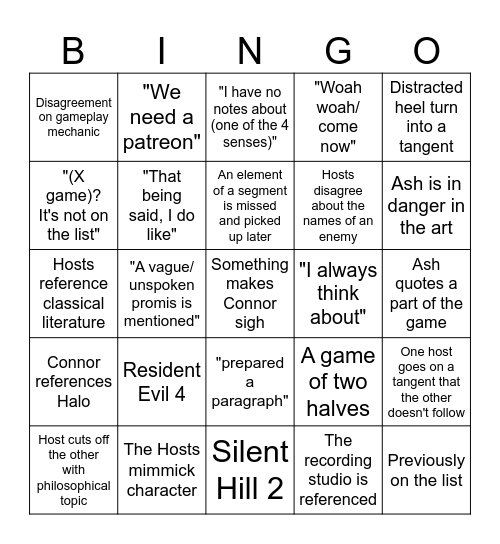 The List Goes On Bingo Card