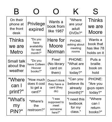 Library Customer Service Bingo Card