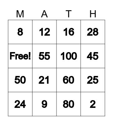 Times Table Bingo Card