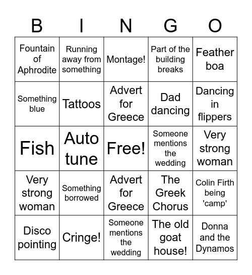 Mamma Mia Bingo Card