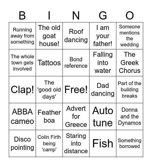Mamma Mia Bingo Card