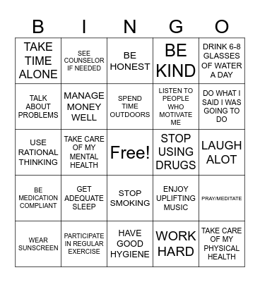 HEALTH HABITS BINGO Card